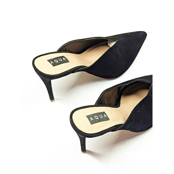 Aqua Women's Flare Mules Suede Pointed Toe High-Heel Black Size 9 (MSRP $99) - Picture 6 of 9